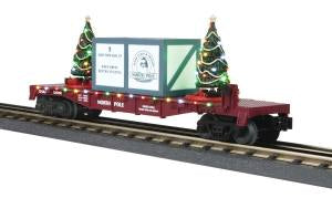 MTH 30-76735 O North Pole Flatcar with Lighted Christmas Trees