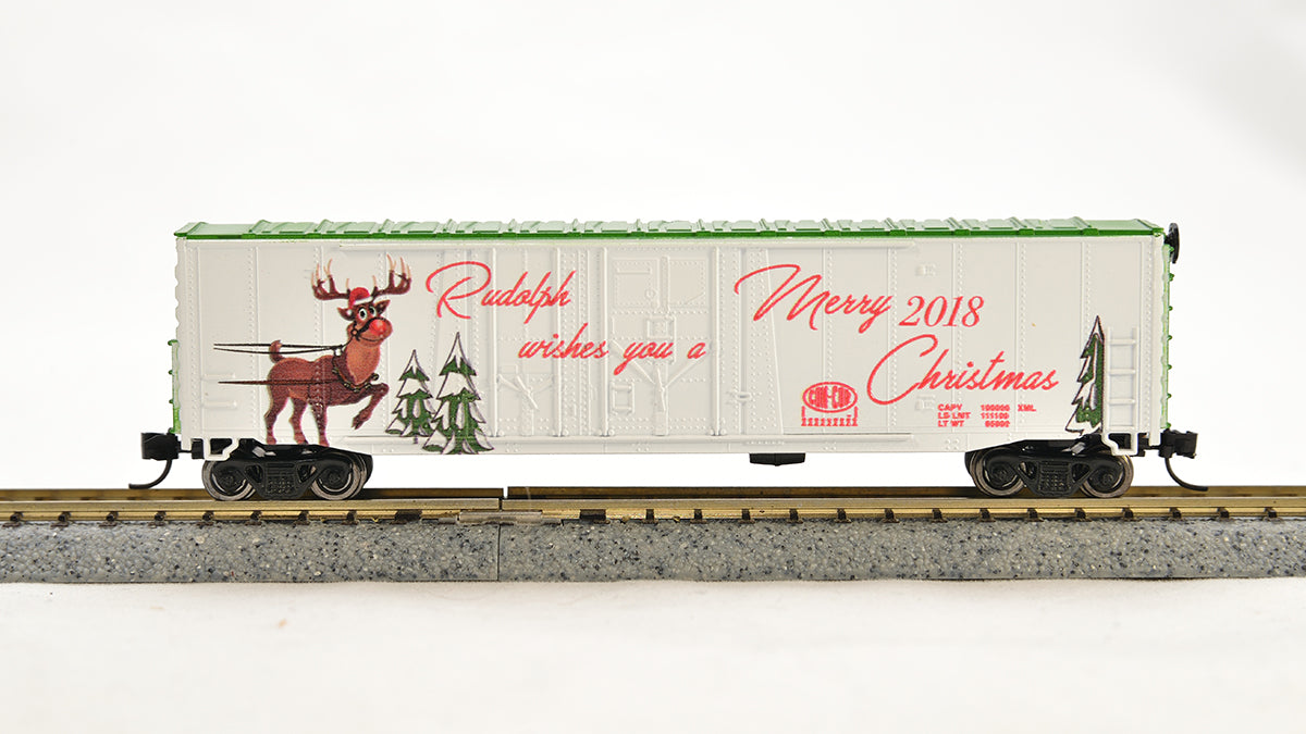 Con-Cor 1006094 N Christmas 2018 Rudolf 40' Box Car with Track