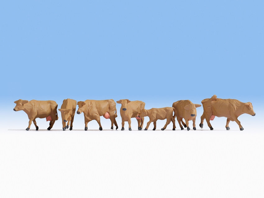 Noch 15727 HO Brown Cows Figures (Set of 7)