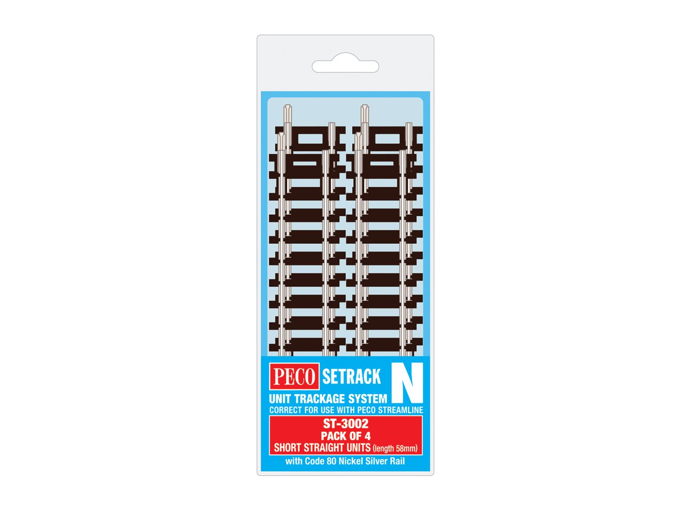 Peco ST-3002 N Code 80 Short 58mm Straight Track (Pack of 4)