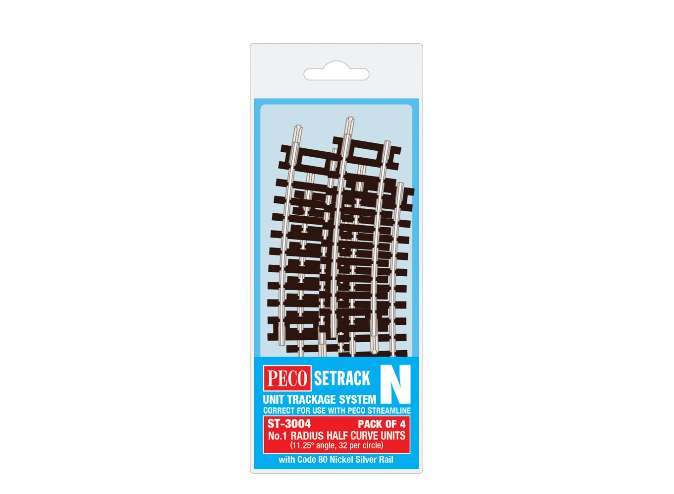 Peco ST-3004 N Code 80 1st Radius Half Curve Track (Pack of 4)