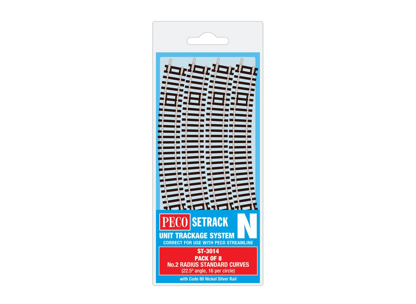 Peco ST-3014 N Code 80 2nd Radius Standard Curve Tracks (Pack of 8)