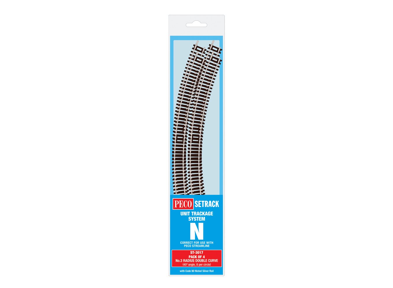 Peco ST-3017 N Code 80 3rd Radius Double Curve Tracks (Pack of 4)