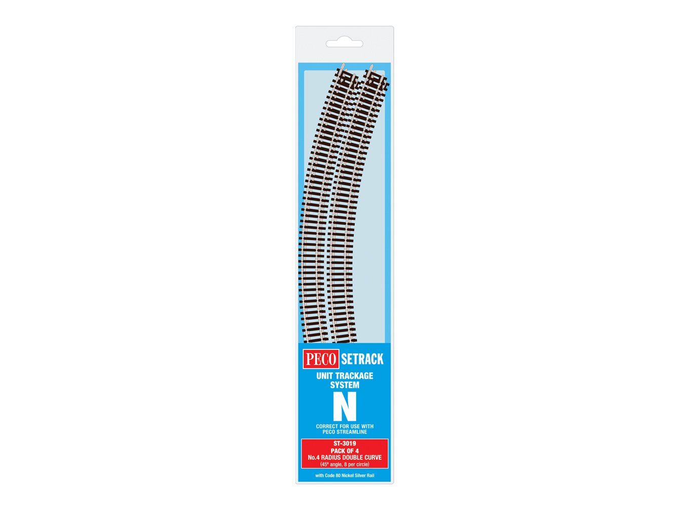 Peco ST-3019 N Code 80 4th Radius Double Curve Tracks (Pack of 4)