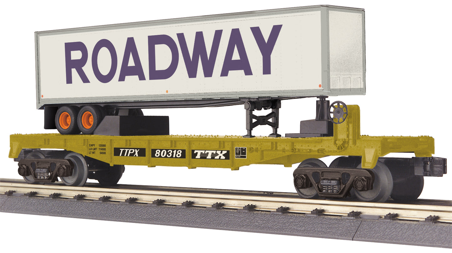 MTH 30-76731 O TTX Flat Car with 40' Trailer #80318