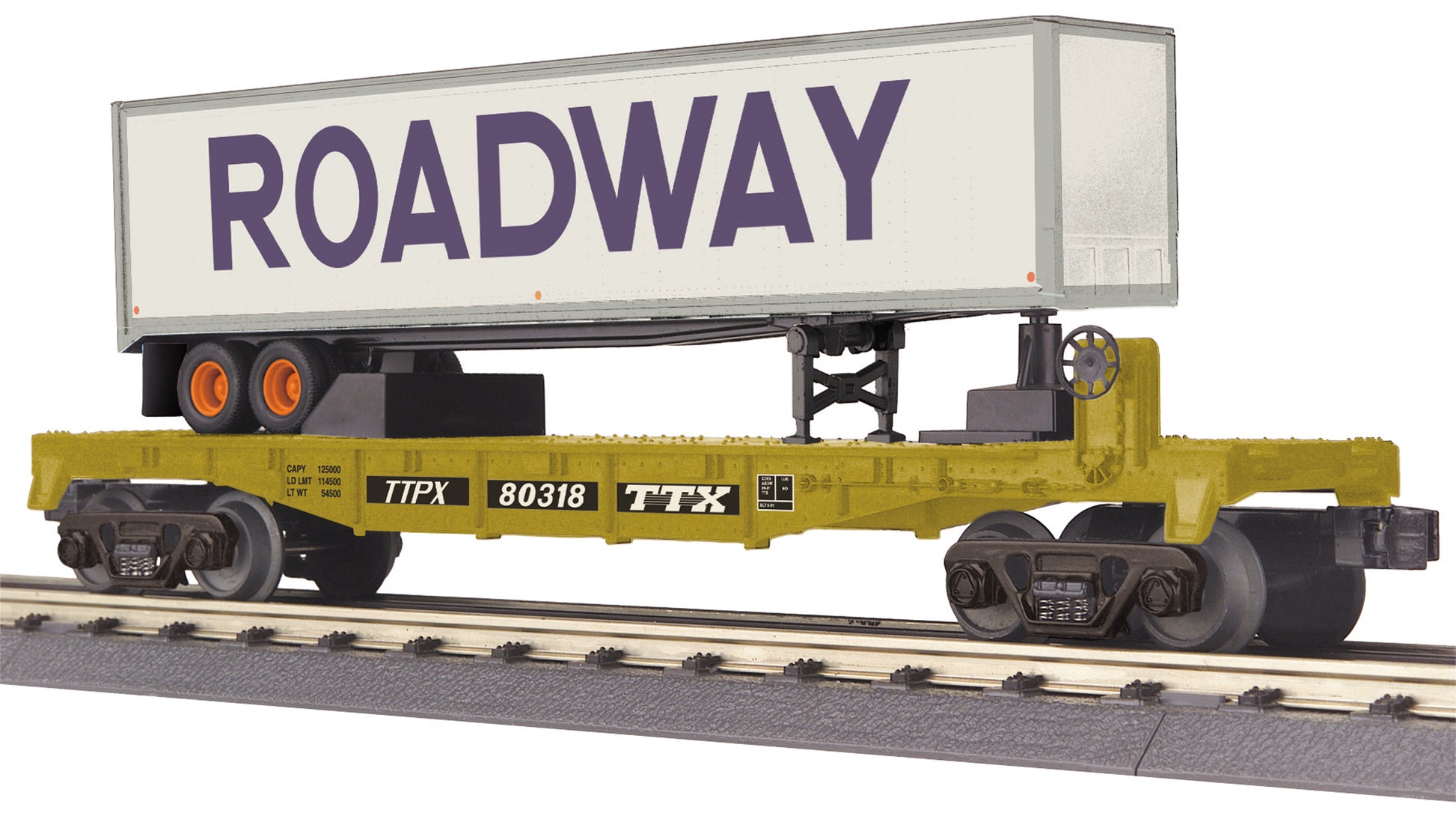 MTH 30-76731 O TTX Flat Car with 40' Trailer #80318