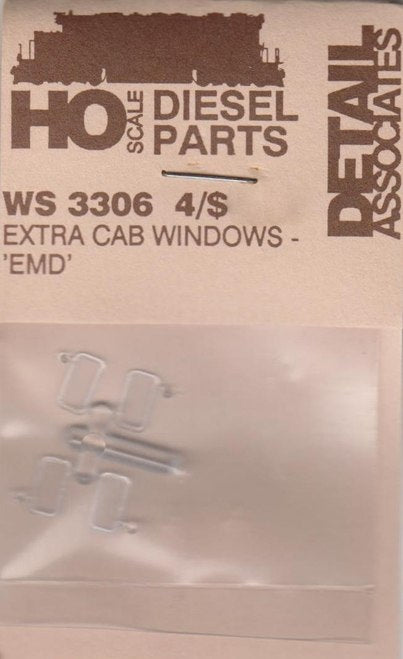 Detail Associates 3306 HO Extra Cab Windows - EMD (Pack of 4)