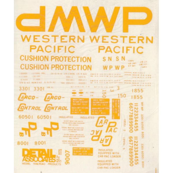 Detail Associates 9007 HO Western Pacific Box Car Cushion Protection Decal Set