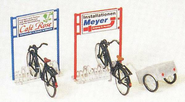 Preiser 17163 HO Bicycle Stand,Bicycles & Trailer Plastic Model Kit