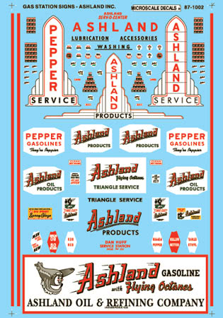 Microscale 87-1002 HO 1924-1960 Ashland & Pepper Gas Station Signs Decal Sheet