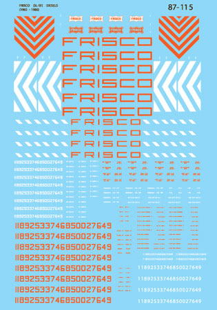 Microscale 87-115 HO 1965-1980 Frisco SLSF Diesels Cabs & Hoods Decal Sheet