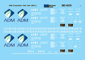 Microscale MC-4370 HO 2001+ ADM Corporation Tank Cars Waterslide Decal Sheet