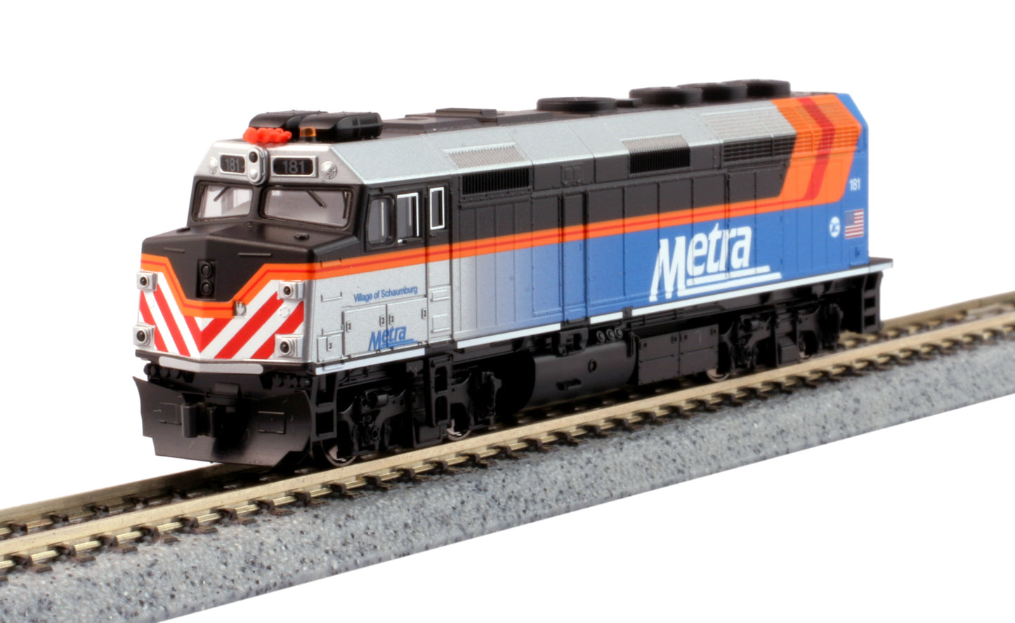 Kato 176-9106-LS N Chicago Metra EMD F40PH with Ditch Lights Diesel Loco #181