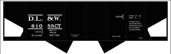 Tichy 10278 HO Delaware, Lackawanna & Western USRA 2-Bay Hopper Black Car Decal