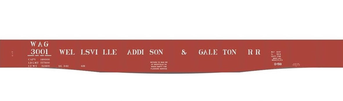 Tichy 10325 HO Wellsville, Addison & Galeton 52'' Steel Gondola Decal