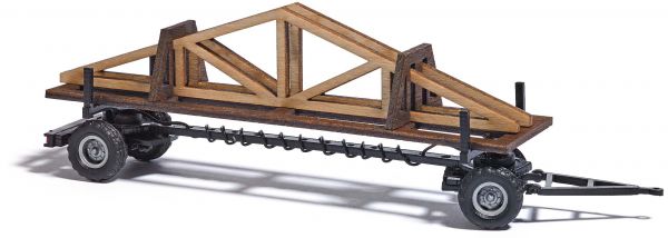 Busch 59944 HO Variable-Length Black Stake Trailer with Truss Load