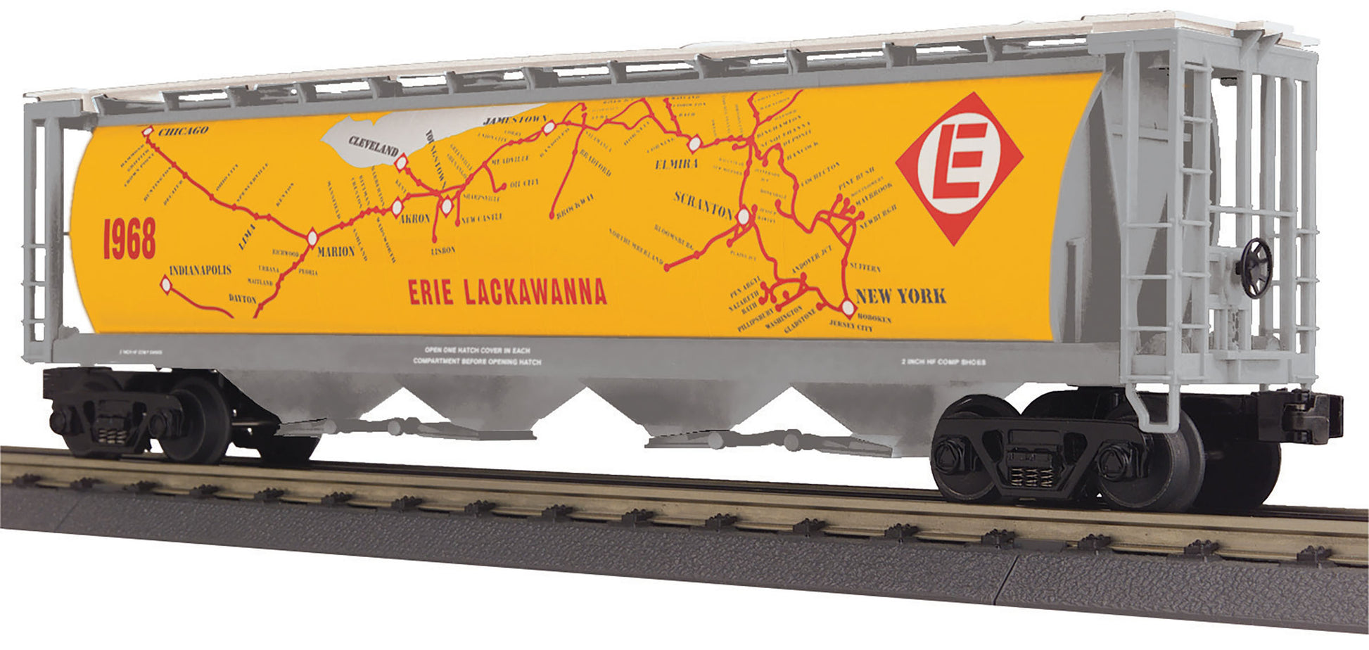 MTH 30-75632 O Erie Lackawanna RailKing 4-Bay Cylindrical Hopper Car #1968