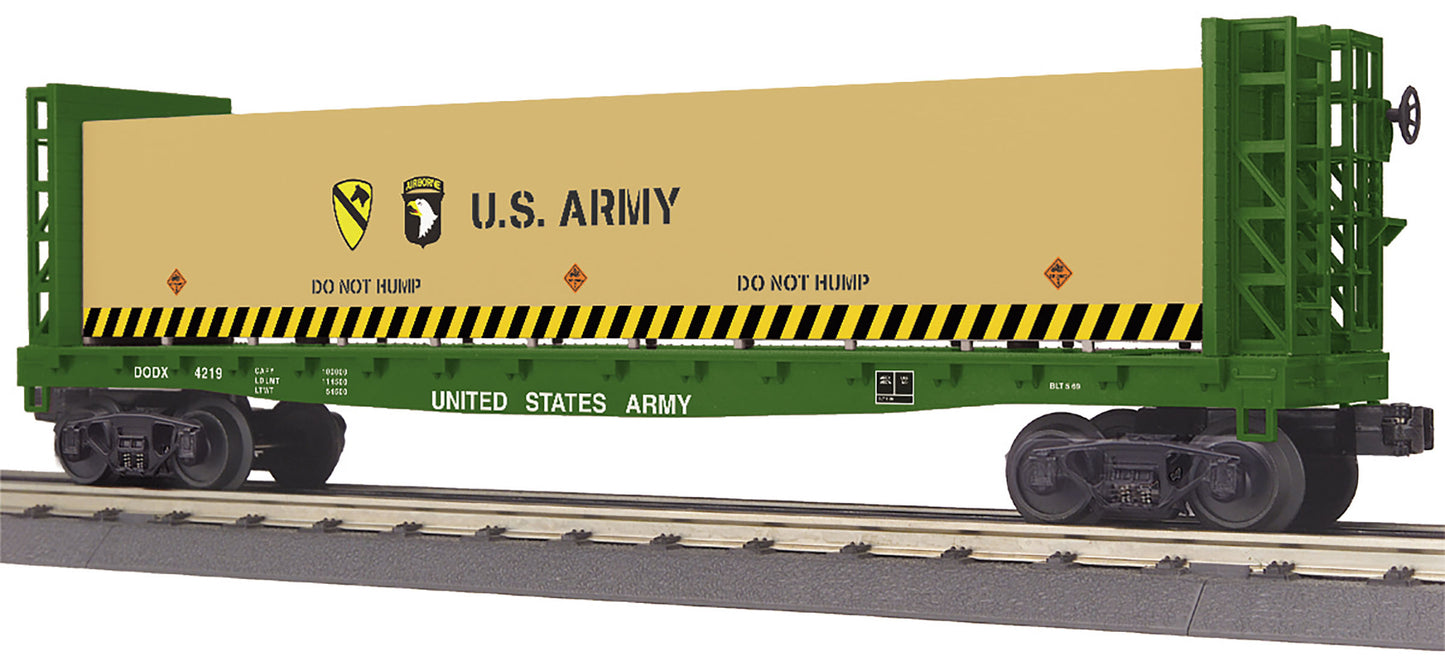 MTH 30-76752 O U.S. Army RailKing Flat Car with Bulkheads & Lumber Load #4219