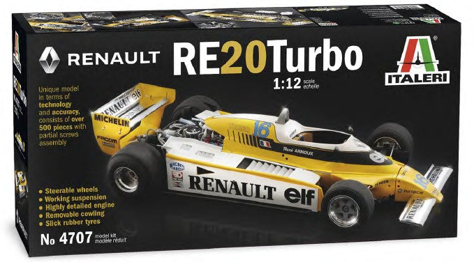Italeri 4707 1:12 Renault RE20 Turbo Formula 1 Race Car Plastic Model Kit