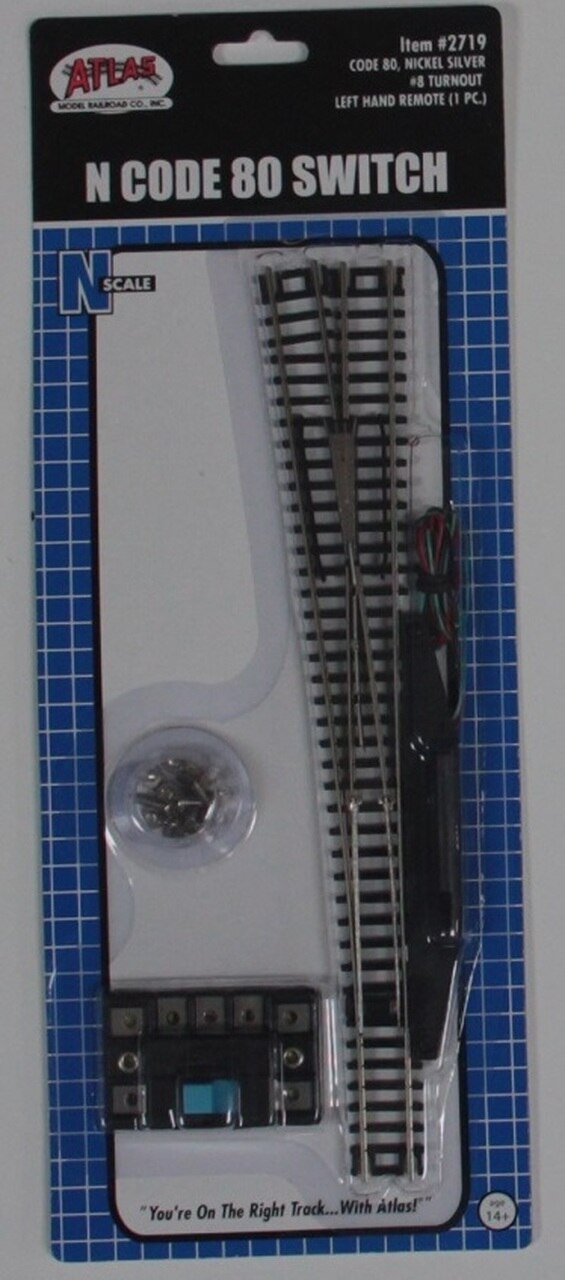 Atlas 2719 N Code 80 Nickel Silver #8 Left Hand Remote Turnout