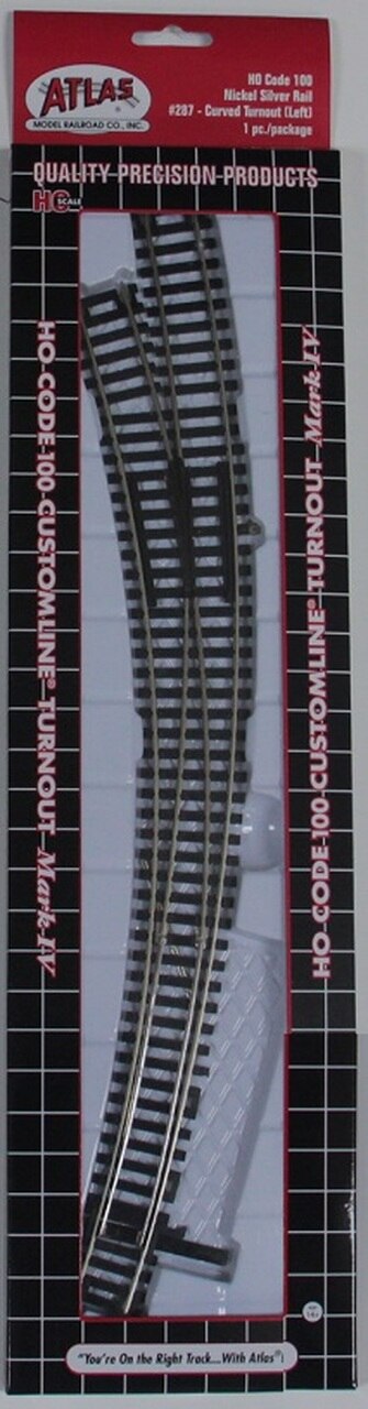 Atlas 287 HO Code 100 Nickel Silver Rail Left Hand Curved Switch Turnout