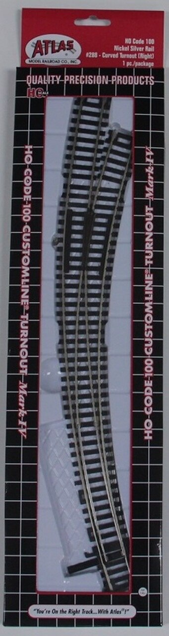 Atlas 0288 HO Code 100 Nickel Silver Rail Right Hand Curved Turnout