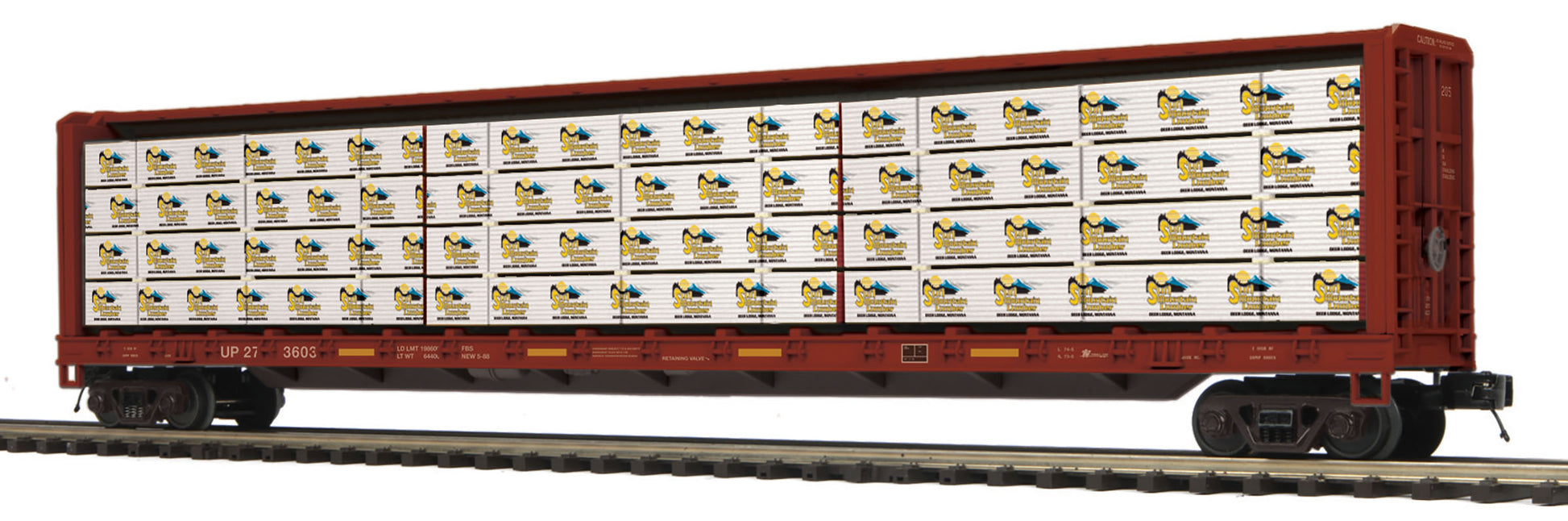 MTH 20-95351 O Union Pacific Sun Mountain Center Beam Flat Car w/ Lumber #273603