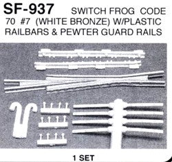 Details West 937 HO Code 70 Switch Frog #7 Bronze w/Railbars Pewter Guard Rails