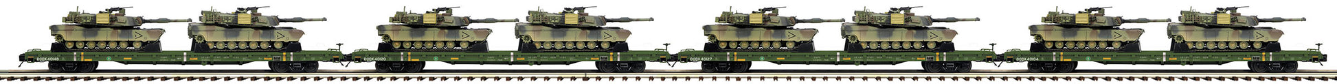MTH 20-92183 O U.S. Army Premier Flat Car Set w/ M1a Abrams Tanks (Set of 4)