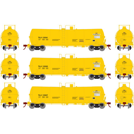 Athearn 16665 HO TILX/Yellow Ready-to-Run 16,000-Gallon Tank #1 (Pack of 3)