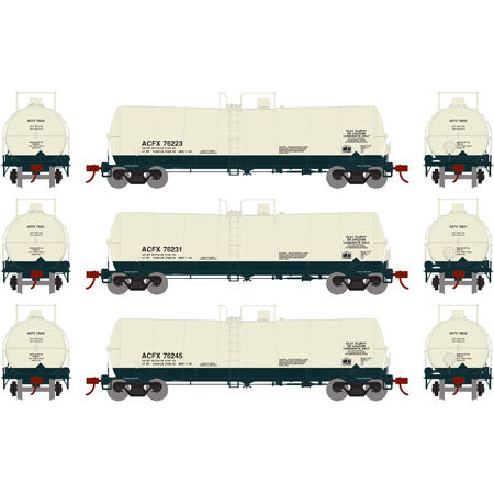 Athearn 16673 HO ACFX Ready-to-Run 16,000-Gallon Tank #1 (Pack of 3)