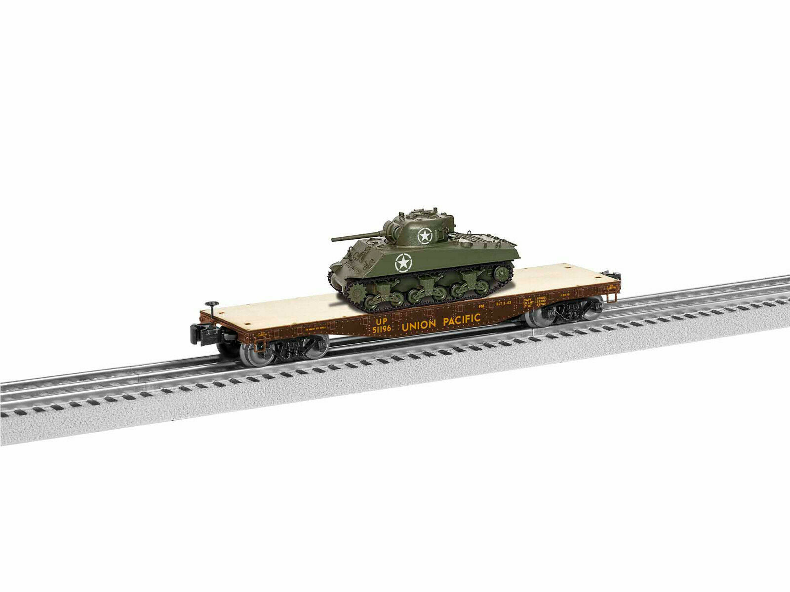 Lionel 1926742 O Union Pacific 40' Flatcar with Sherman Tank #51196