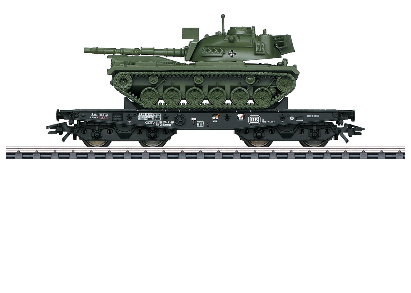 Marklin 48796 HO German Federal Railroad Rlmmps 650 Heavy-Duty Flatcar w/ M-48