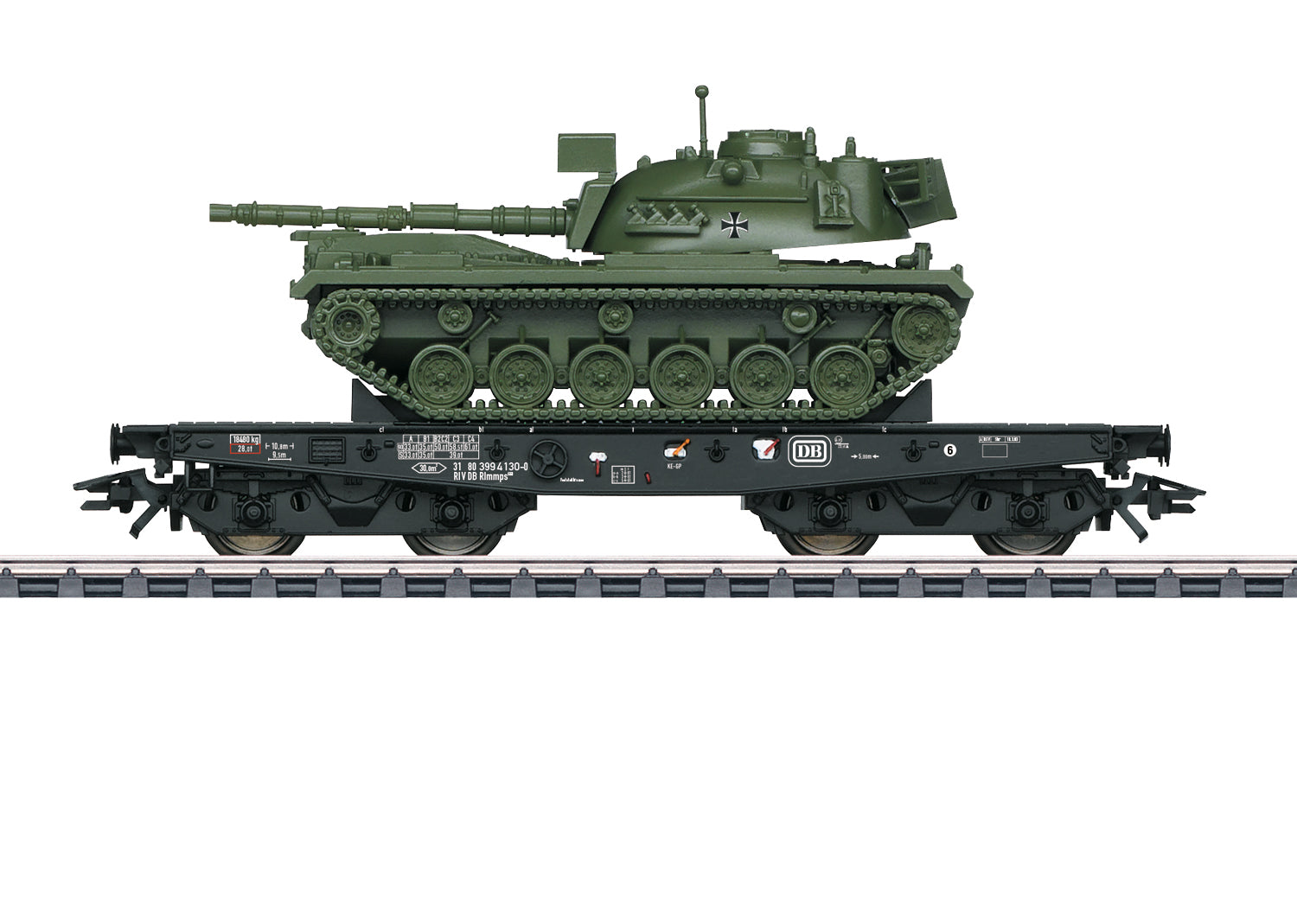 Marklin 48799 HO German Federal Railroad Rlmmps 650 Heavy-Duty Flatcar w/ M-48