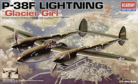 Academy 12208 1:48 P-38F Lightning Glacier Girl WWII Fighter Military Plane Kit