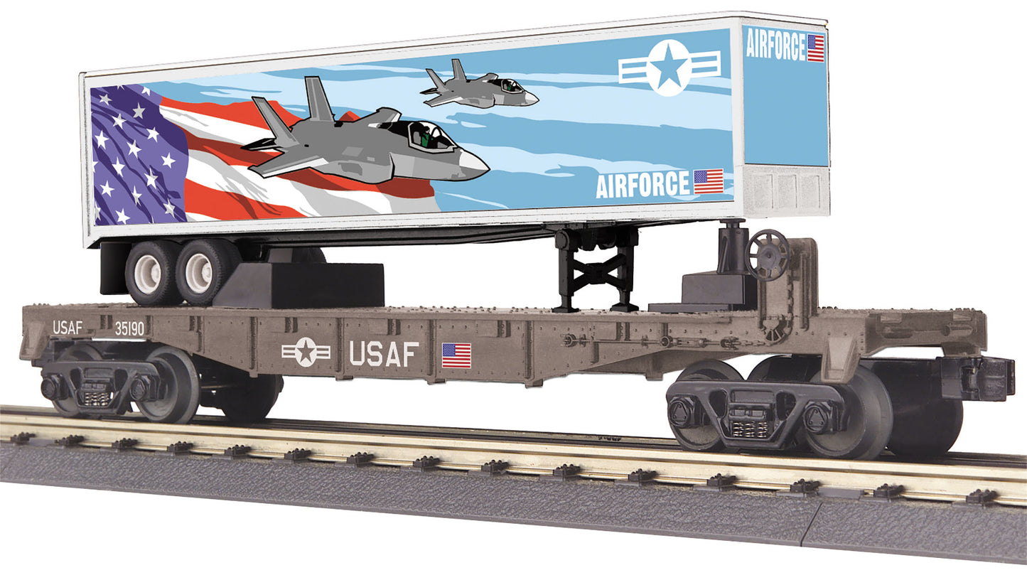 MTH 30-76781 O Gauge U.S. Air Force Flat Car #35190 with 40' Trailer