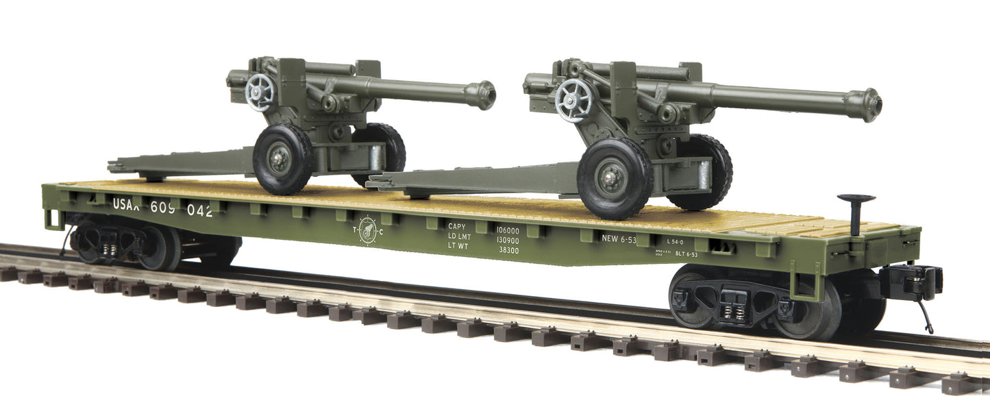 MTH 20-95347 O U.S. Army Flat Car with 105mm Howitzers #609042