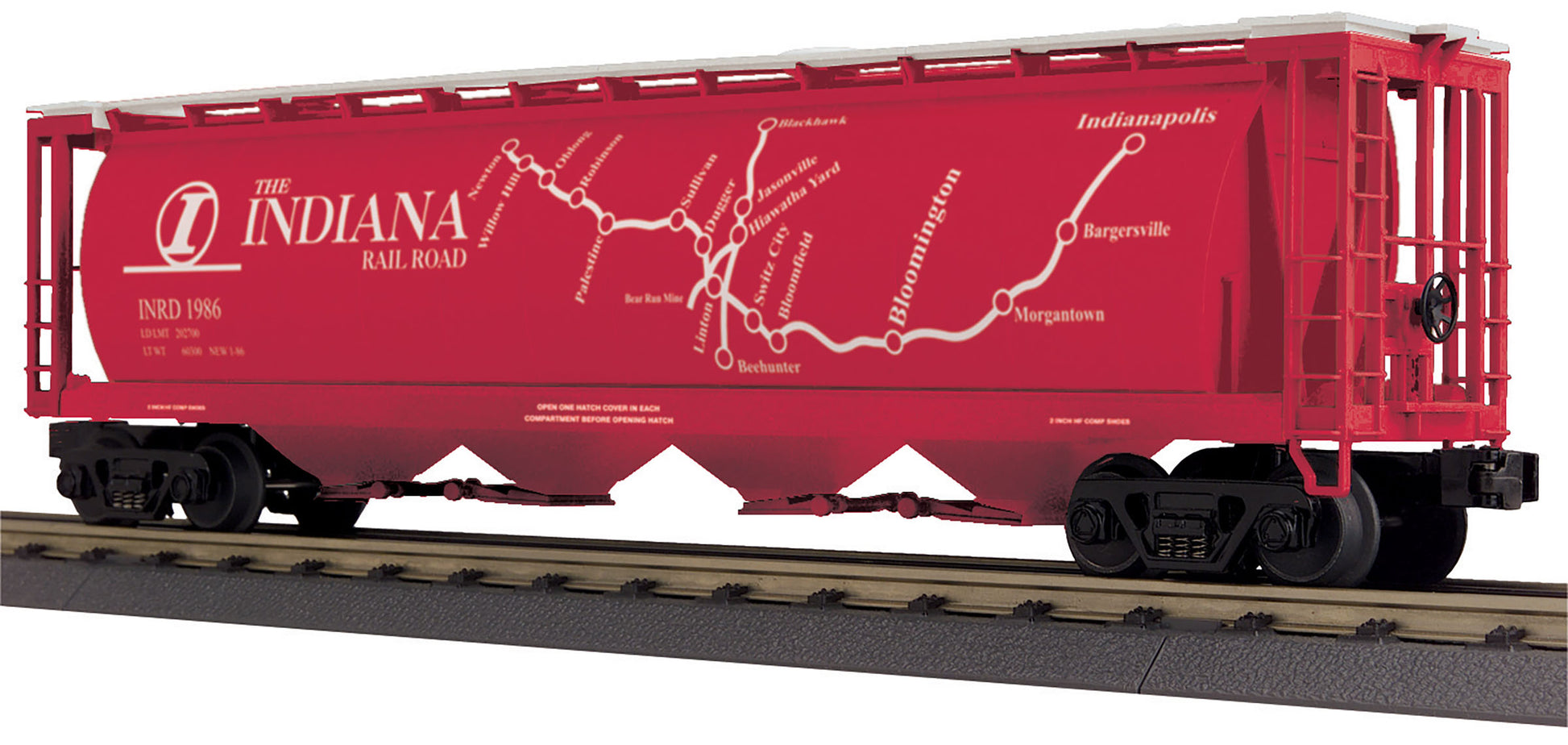 MTH 30-75649 O Indiana Railroad 4-Bay Cylindrical Hopper Car #1986