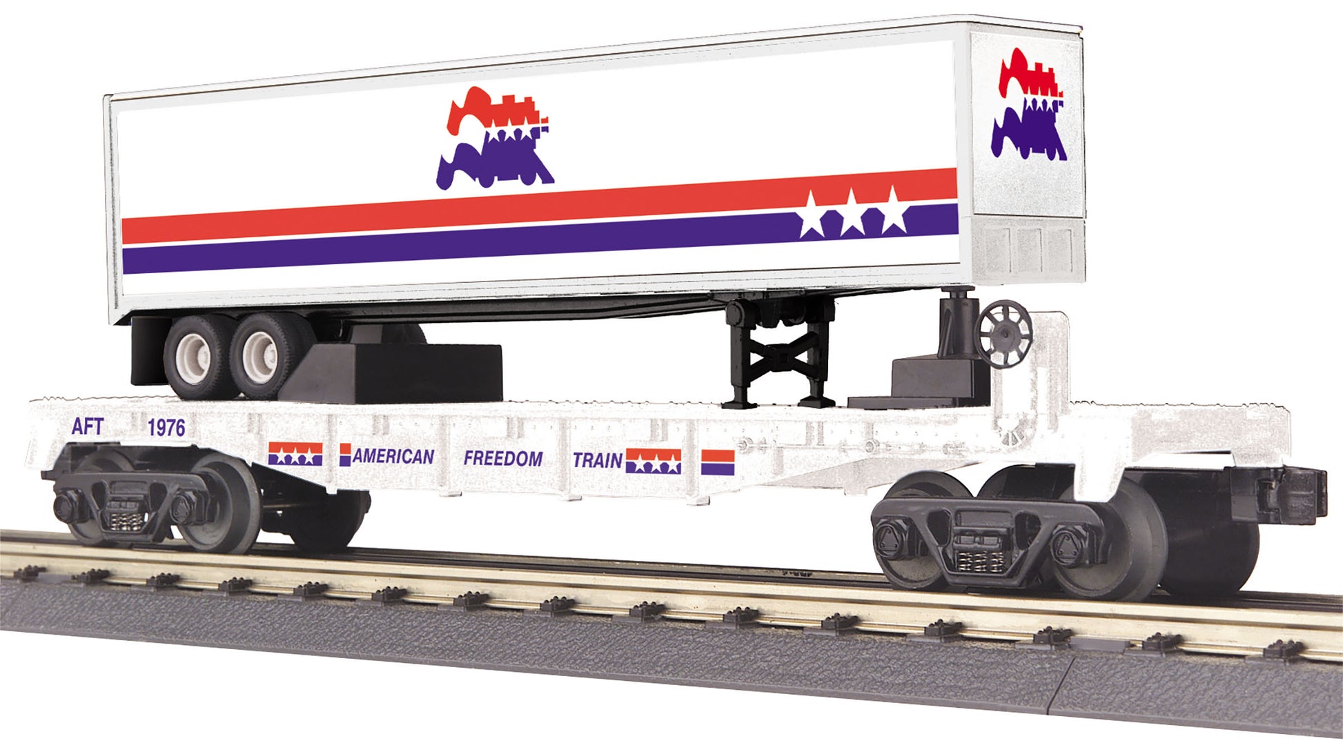 MTH 30-76782 O American Freedom Flat Car with 40' Trailer #1976