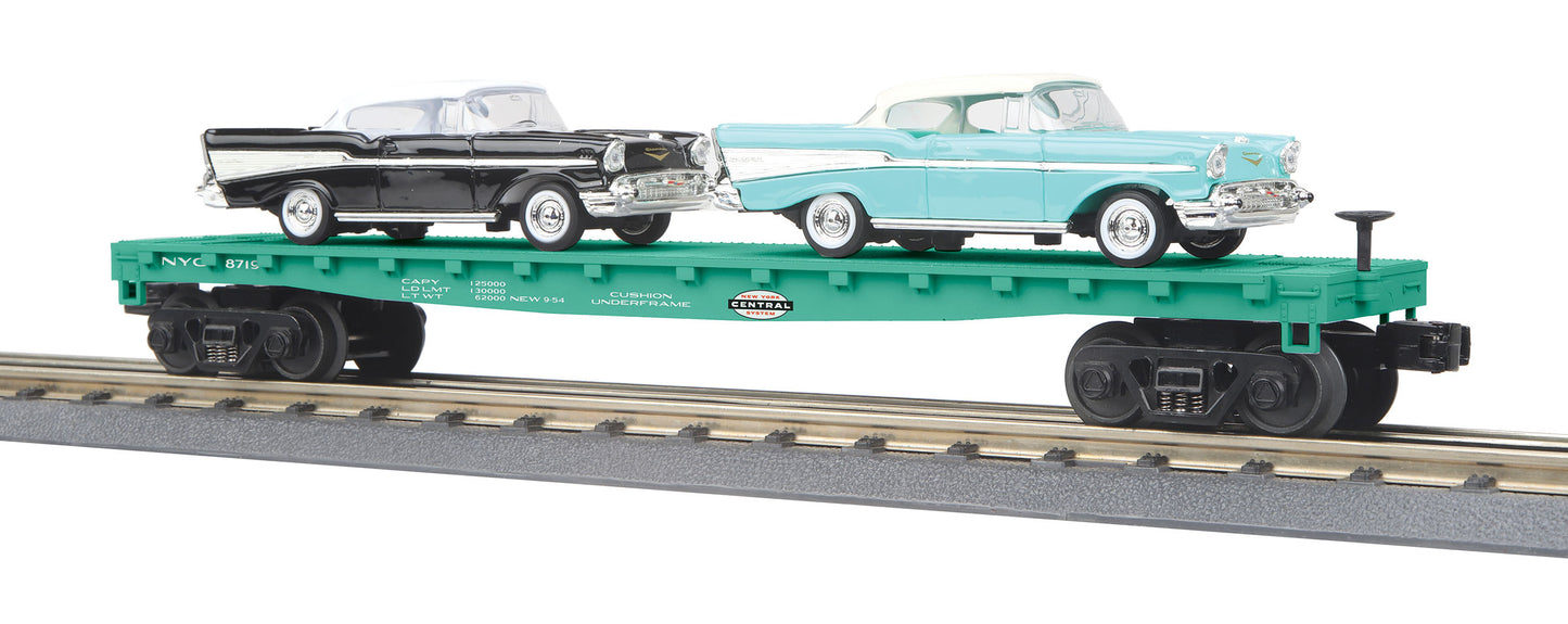 MTH 30-76793 O New York Central Flat Car with 2 '57 Chevys #8719