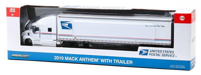 Greenlight Collectibles 30090 1:64 US Postal Service 2019 Mack Anthem w/Trailer