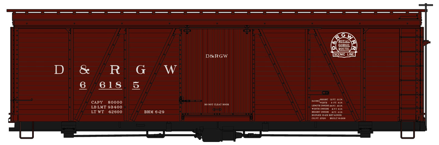 Accurail 1171 HO Denver & Rio Grande Western 36' Fowler Wood Boxcar #66185