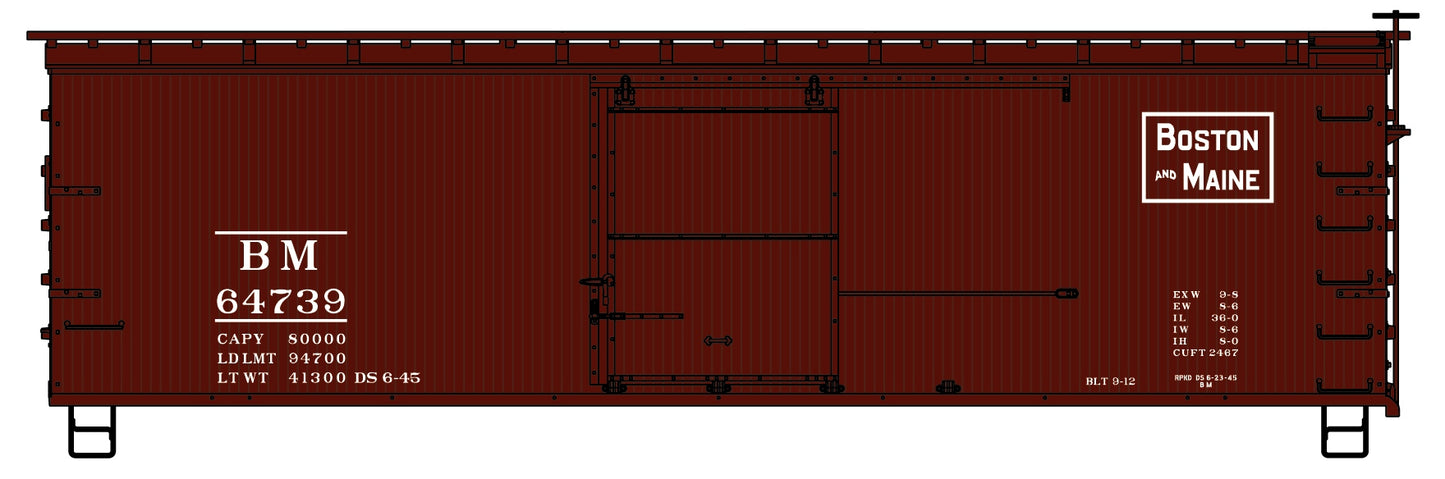 Accurail 1407 HO Boston & Maine 1400 Series 36' Double Sheath Wood Boxcar #64739