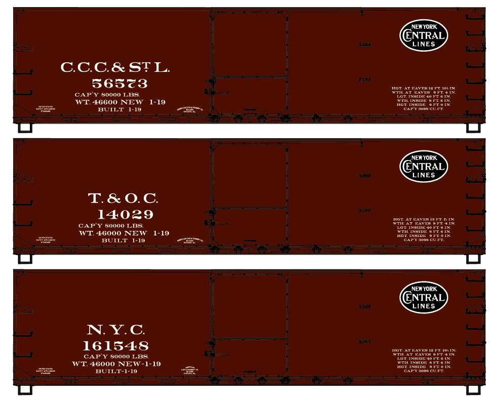 Accurail 8117 HO New York Central 40' Double Sheath Wood Boxcar (Pack of 3)