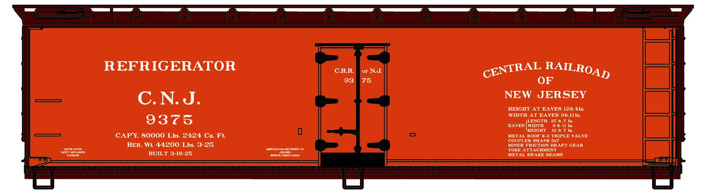 Accurail 4854 HO Central New Jersey 4800 Series 40' Wood Reefer Car #9375