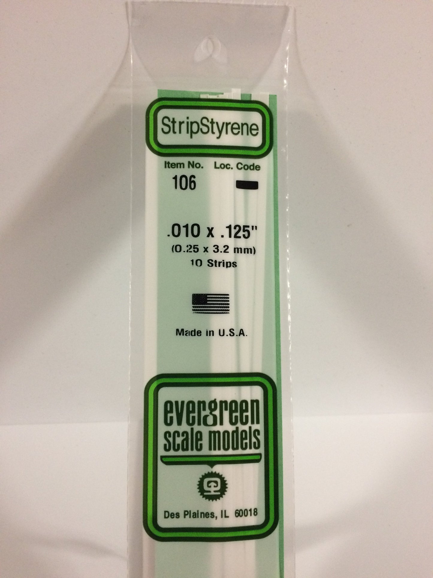 Evergreen Scale Models 106 .010" x .125" x 14" Polystyrene Strips (Pack of 10)