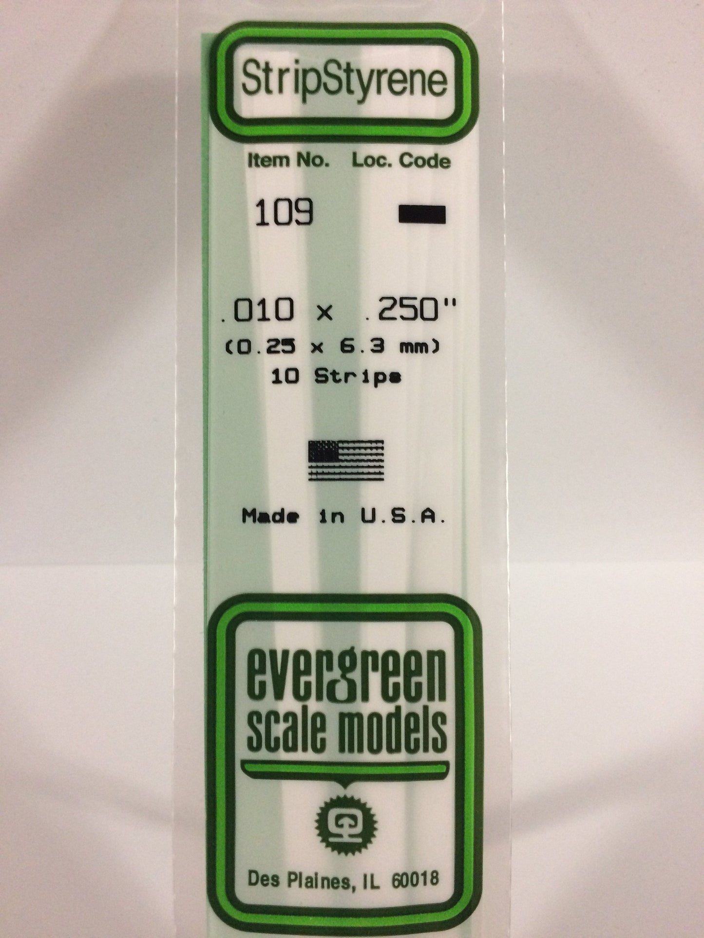 Evergreen Scale Models 109 .010" x .250" x 14" Polystyrene Strips (Pack of 10)