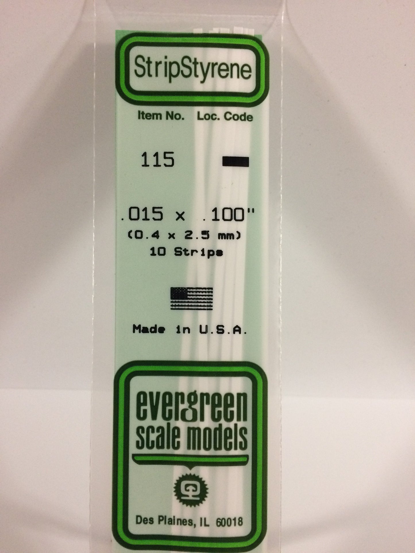 Evergreen Scale Models 115 .015" x .100" x 14" Polystyrene Strips (Pack of 10)
