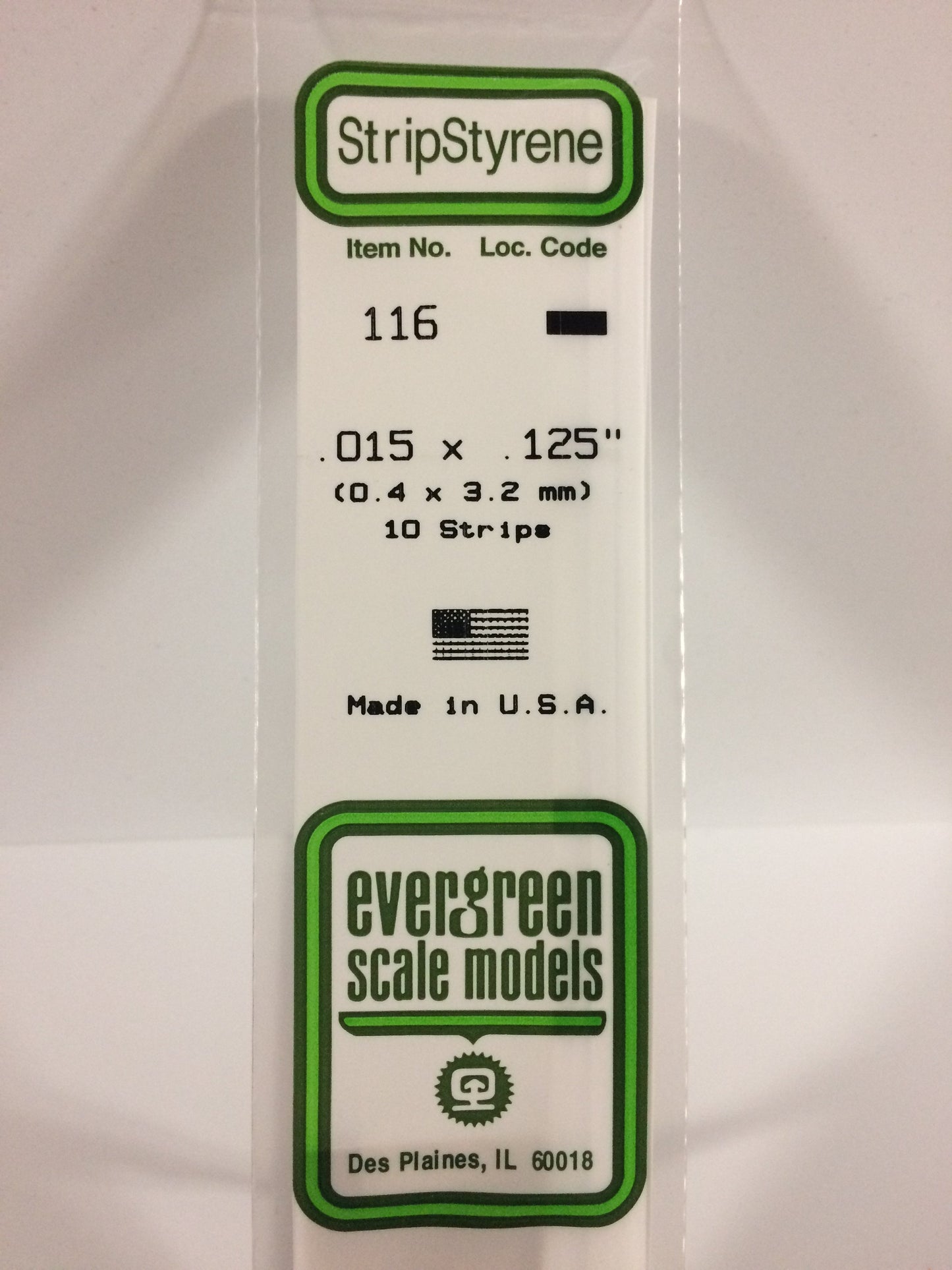 Evergreen Scale Models 116 .015" x .125" x 14" Polystyrene Strips (Pack of 10)