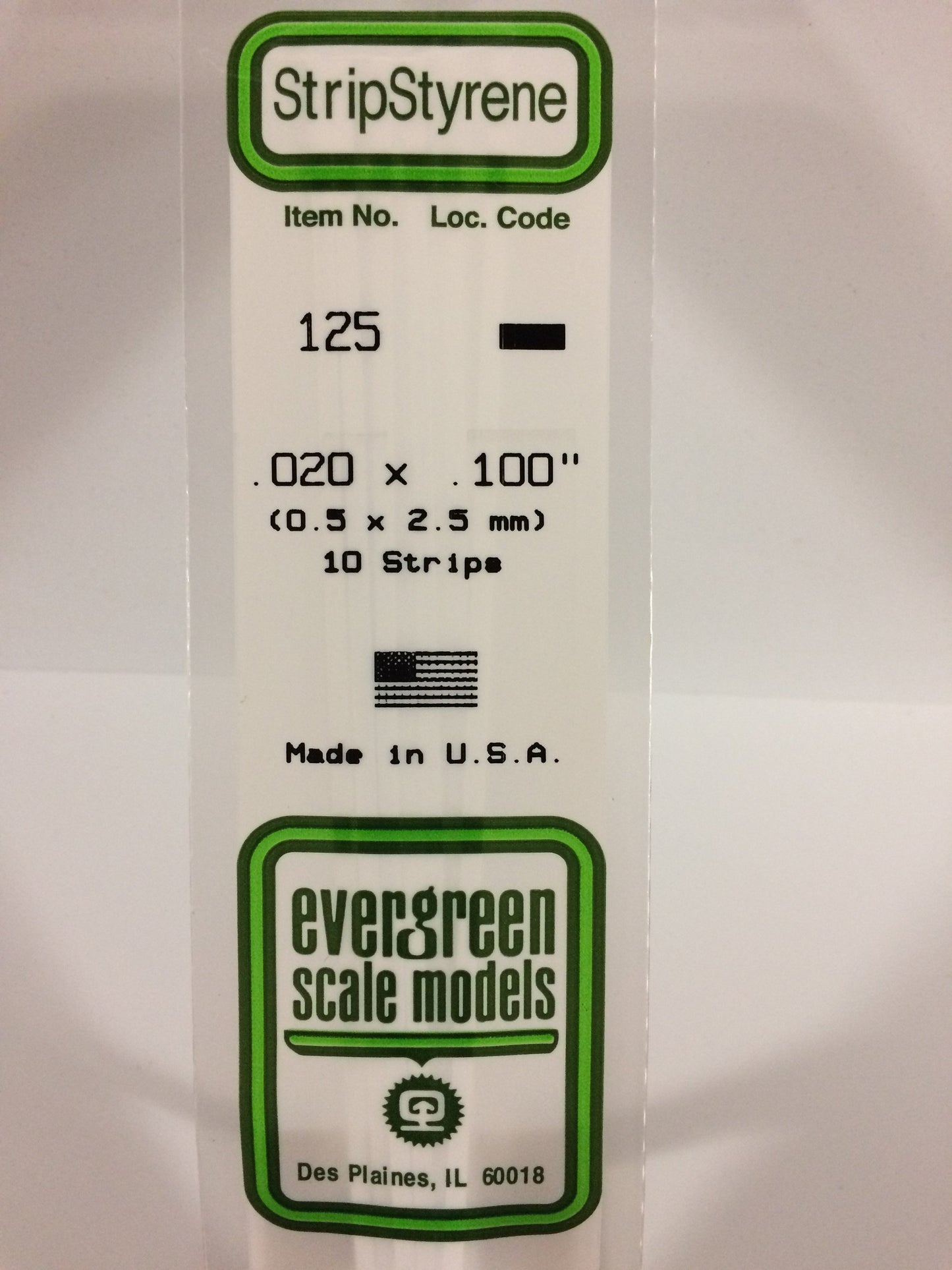 Evergreen Scale Models 125 .020" x .100" x 14" Polystyrene Strips (Pack of 10)